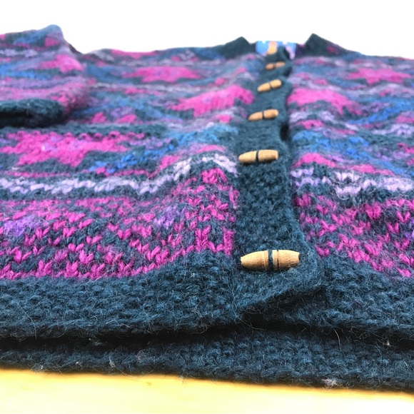 SOLD - Newari Wool Nepal Hand Knit Heavy Cardigan Sweater w/ Pockets size M - Picture 11 of 16